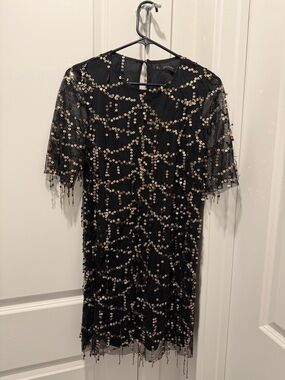 Zara Black Mini Dress with Gold Sequins
